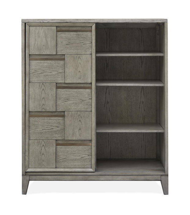 Magnussen Furniture Atelier Sliding Door Chest in Nouveau Grey, Palladium Metal