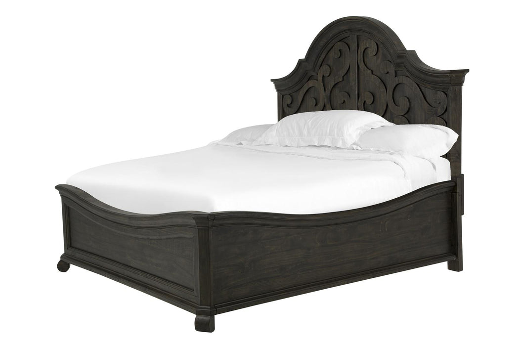 Magnussen Furniture Bellamy King Shaped Panel Bed in Peppercorn