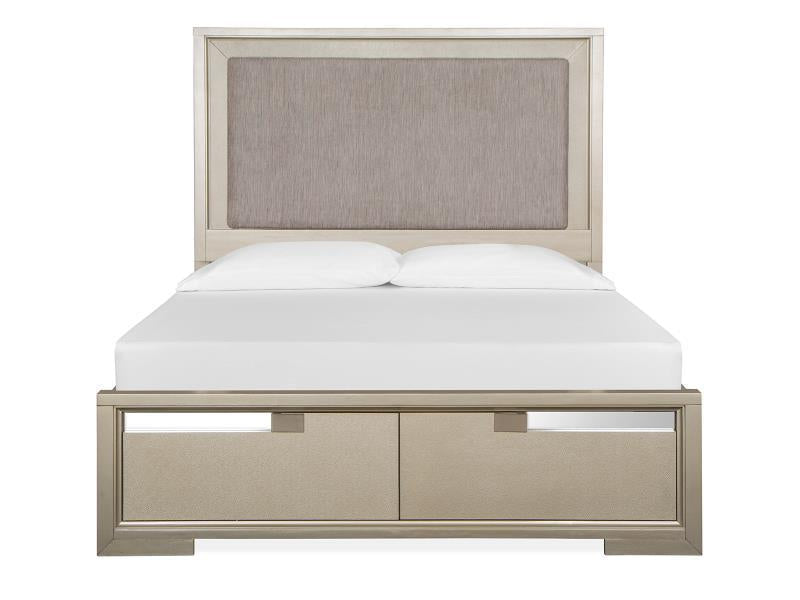 Magnussen Furniture Chantelle Queen Upholstered Panel Storage Bed in Champagne