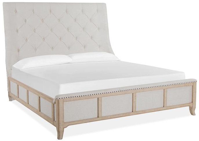 Magnussen Furniture Harlow King Sleigh Upholstered Bed in Weathered Bisque