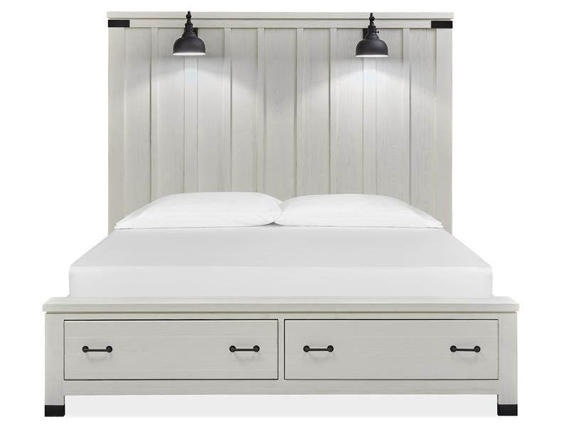Magnussen Furniture Harper Springs King Panel Storage Bed in Silo White