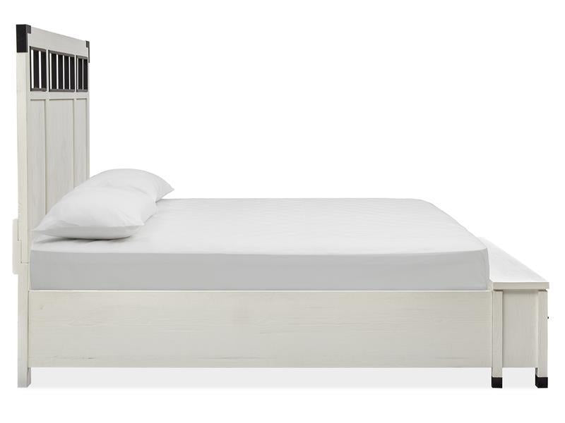 Magnussen Furniture Harper Springs King Panel Storage Bed with Metal/Wood in Silo White