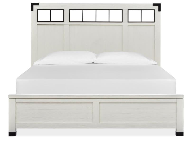 Magnussen Furniture Harper Springs Queen Panel Bed with Metal/Wood in Silo White