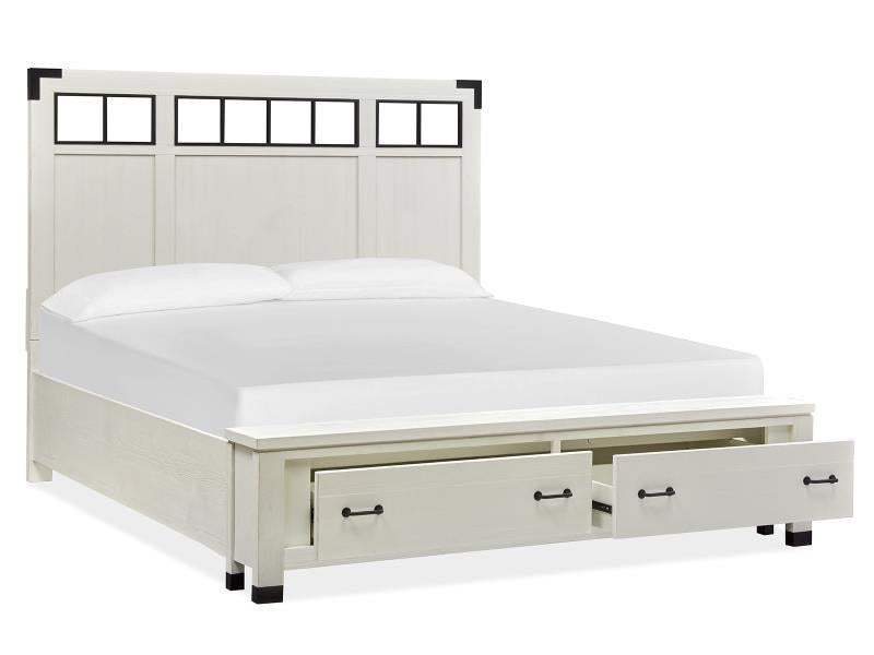 Magnussen Furniture Harper Springs Queen Panel Storage Bed with Metal/Wood in Silo White