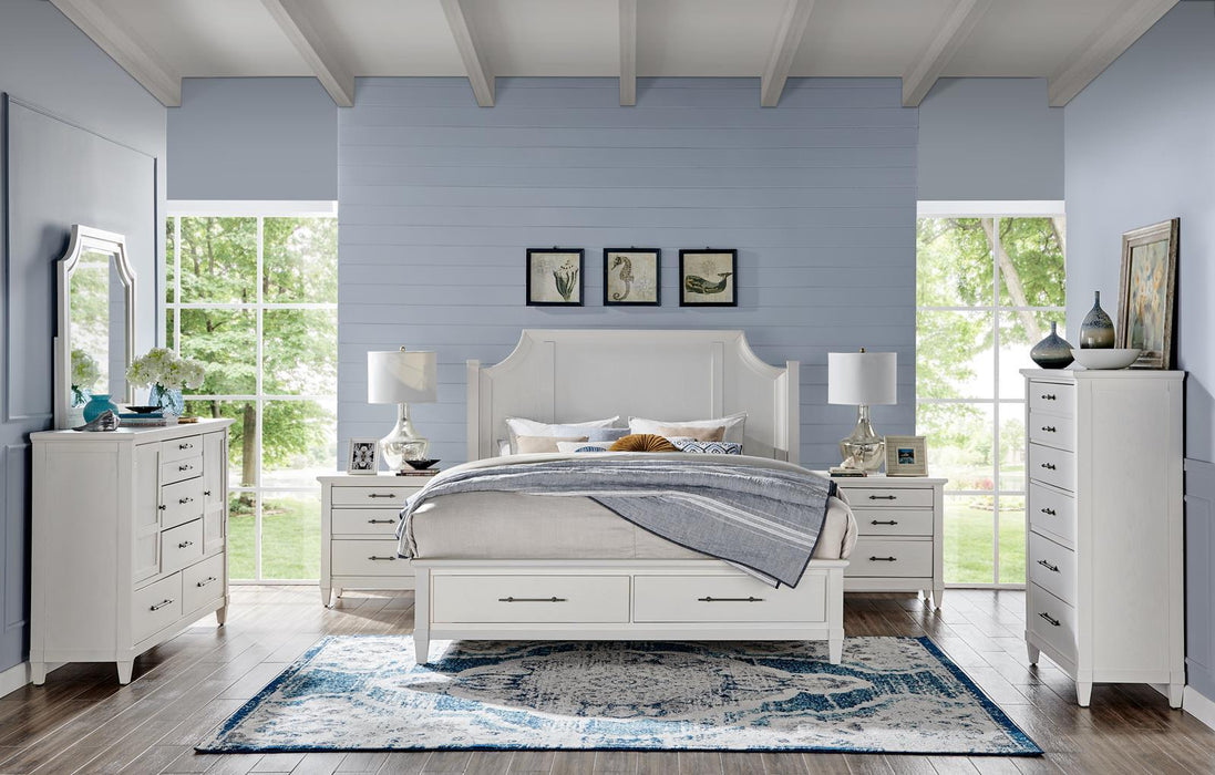 Magnussen Furniture Lola Bay California King Arched Wooden Storage Bed in Seagull White