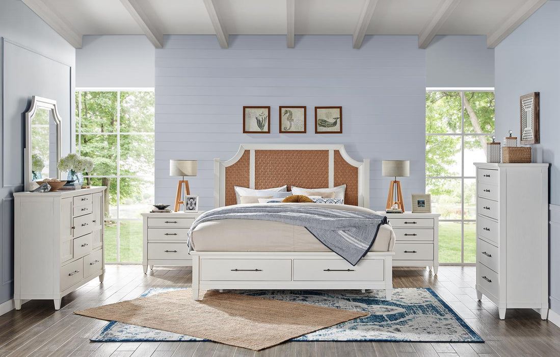 Magnussen Furniture Lola Bay Queen Arched Woven Storage Bed in Seagull WhiteA