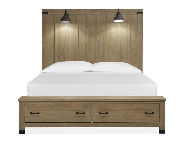 Magnussen Furniture Madison Heights King Panel Storage Bed in Weathered Fawn