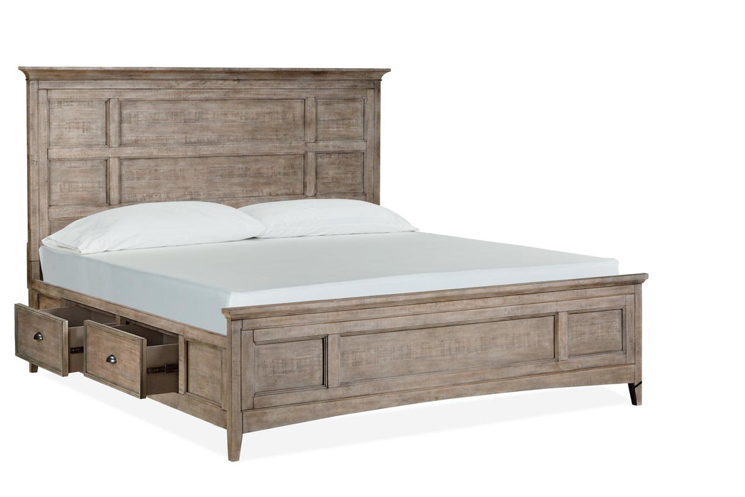 Magnussen Furniture Paxton Place California King Panel Bed with Storage Rails in Dovetail Grey