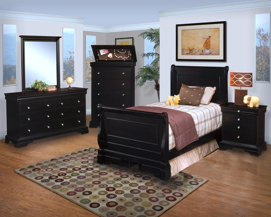 New Classic Belle Rose Youth Twin Sleigh Bed in Black Cherry
