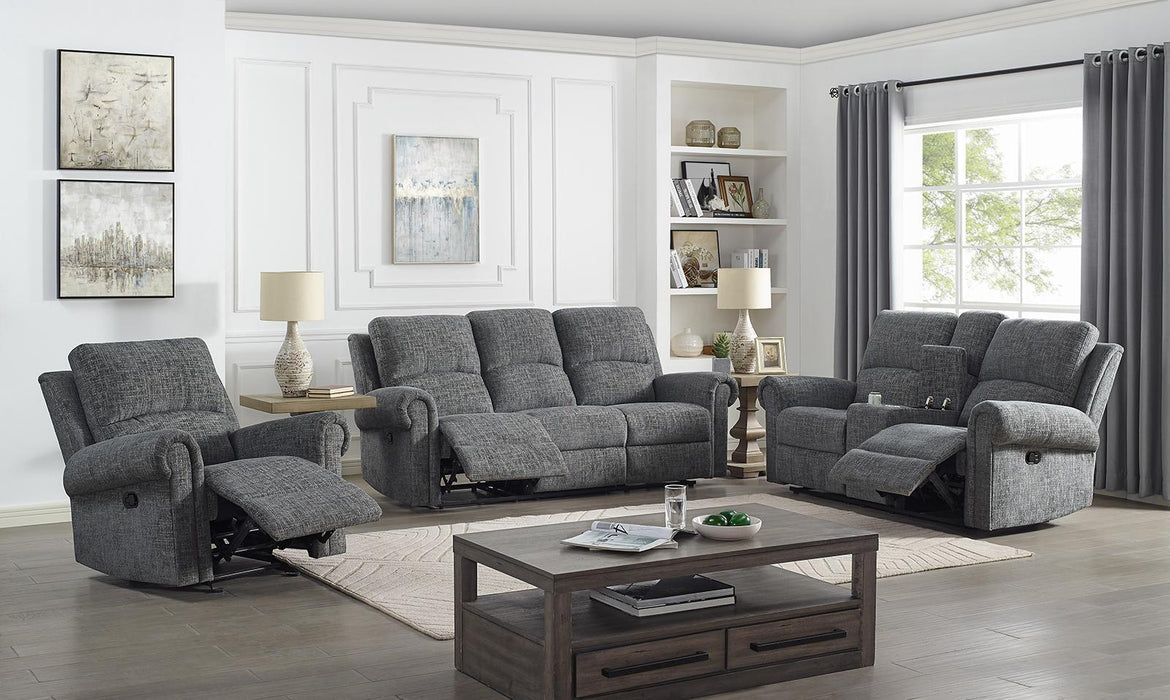 New Classic Furniture Connor Console Loveseat with Dual Recliners in Gray