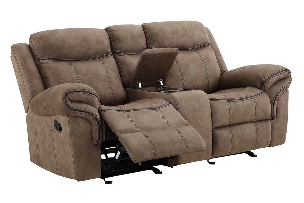 New Classic Furniture Harley Glider Console Loveseat with Power Footrest in Light Brown