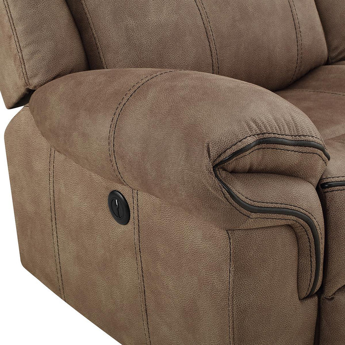 New Classic Furniture Harley Glider Console Loveseat with Power Footrest in Light Brown