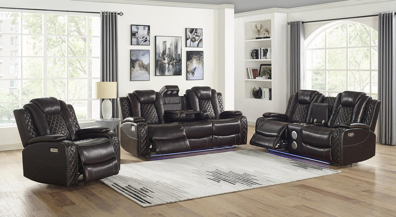 New Classic Furniture Joshua Sofa with Dual Recliner in Dark Brown