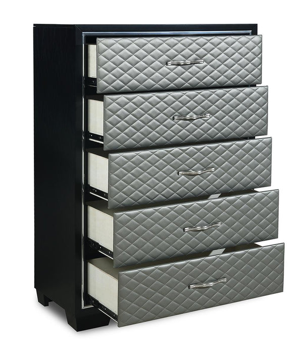 New Classic Furniture Luxor 5 Drawer Chest in Black/Silver