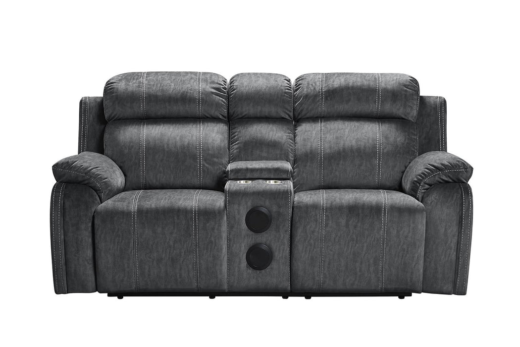 New Classic Furniture Tango Console Loveseat with Speaker and Power Footrest in Shadow