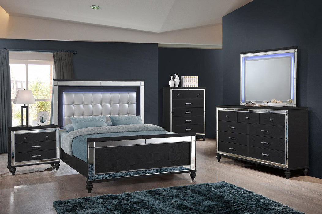 New Classic Furniture Valentino Queen Lighted Panel Bed in Black
