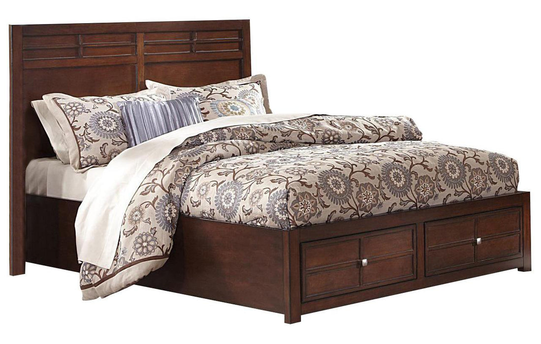 New Classic Kensington California King Low Profile Bed with Storage Footboard in Burnished Cherry